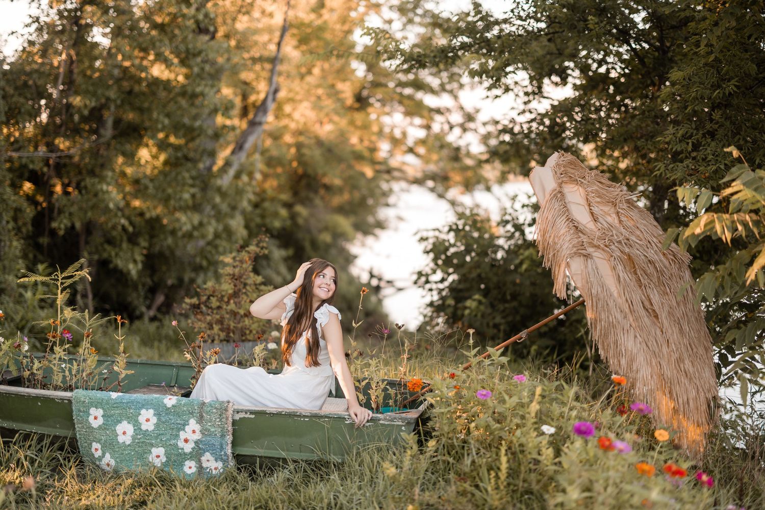 Romantic couple embraces in a dreamy outdoor garden setting during golden hour with soft autumn lighting.