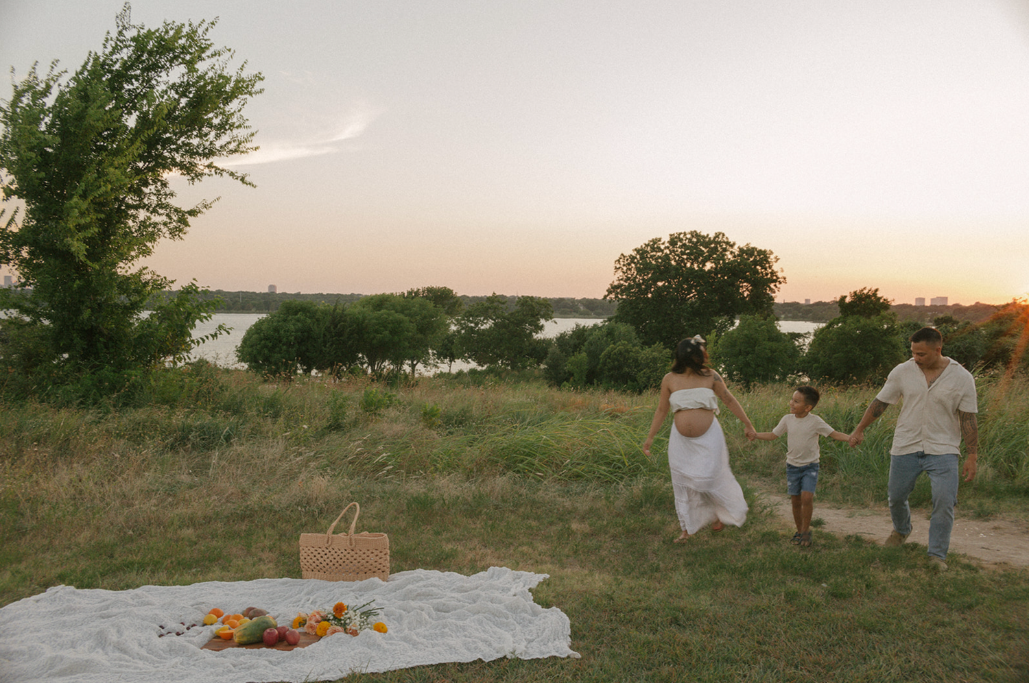 Family picnic at white rock lake in Dallas, TX