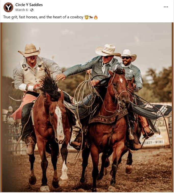 Two riders on horseback competing in a team roping event at a western rodeo.