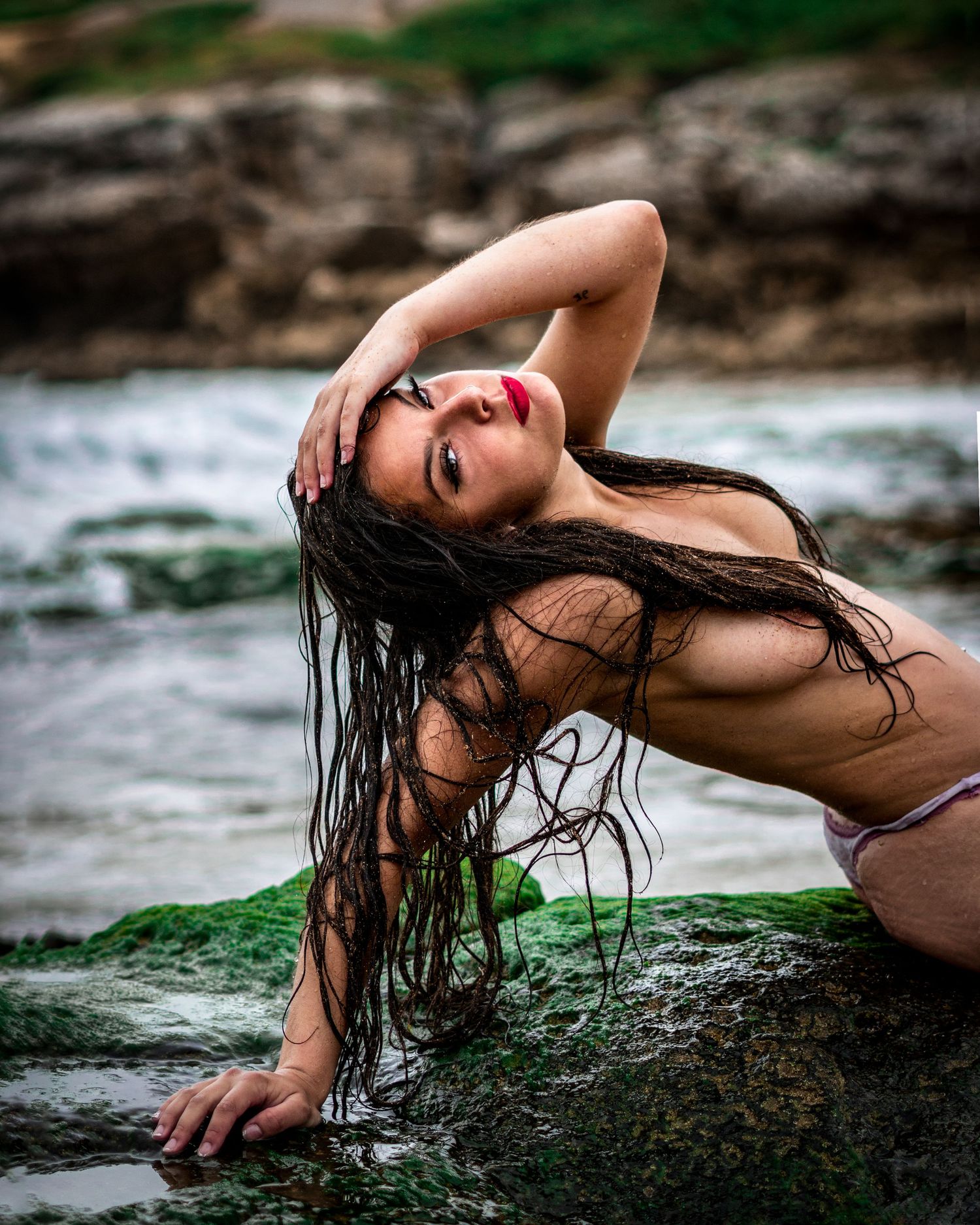 Outdoor model portrait session on volcanic landscape 
Lanzarote — editorial fashion photography