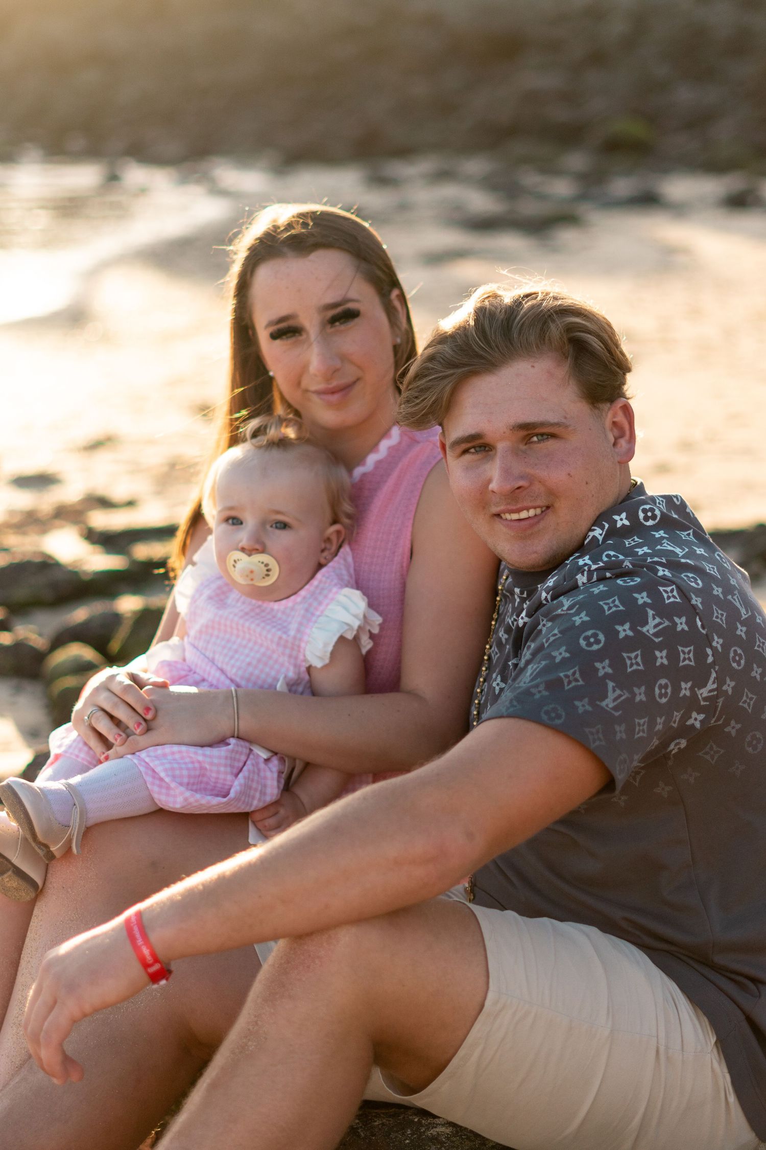 Family photoshoot on Playa Blanca Beach Lanzarote at 
sunset — natural light holiday photography session