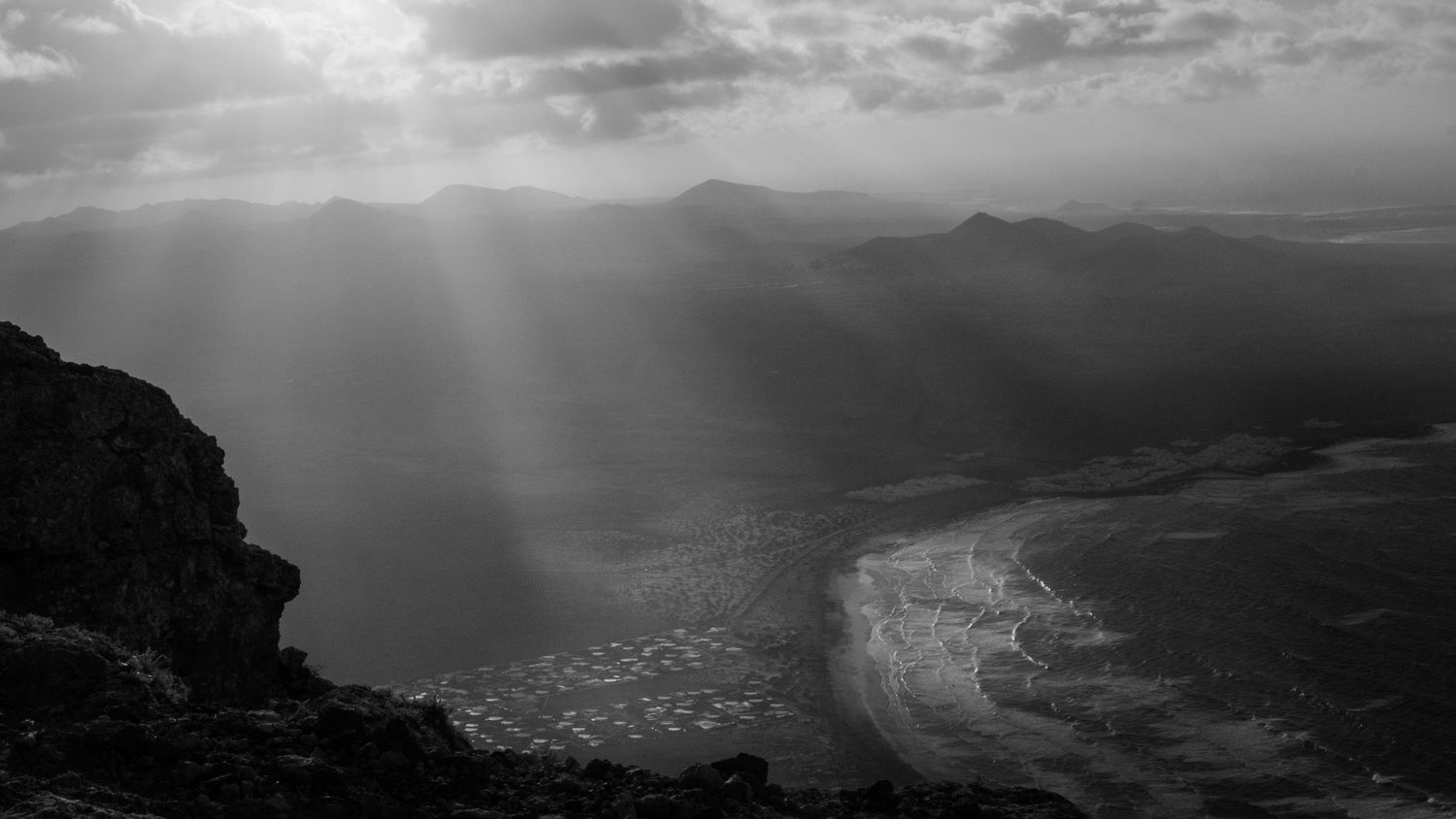 Famara Beach cliffs aerial view Lanzarote — 
landscape photography Canary Islands