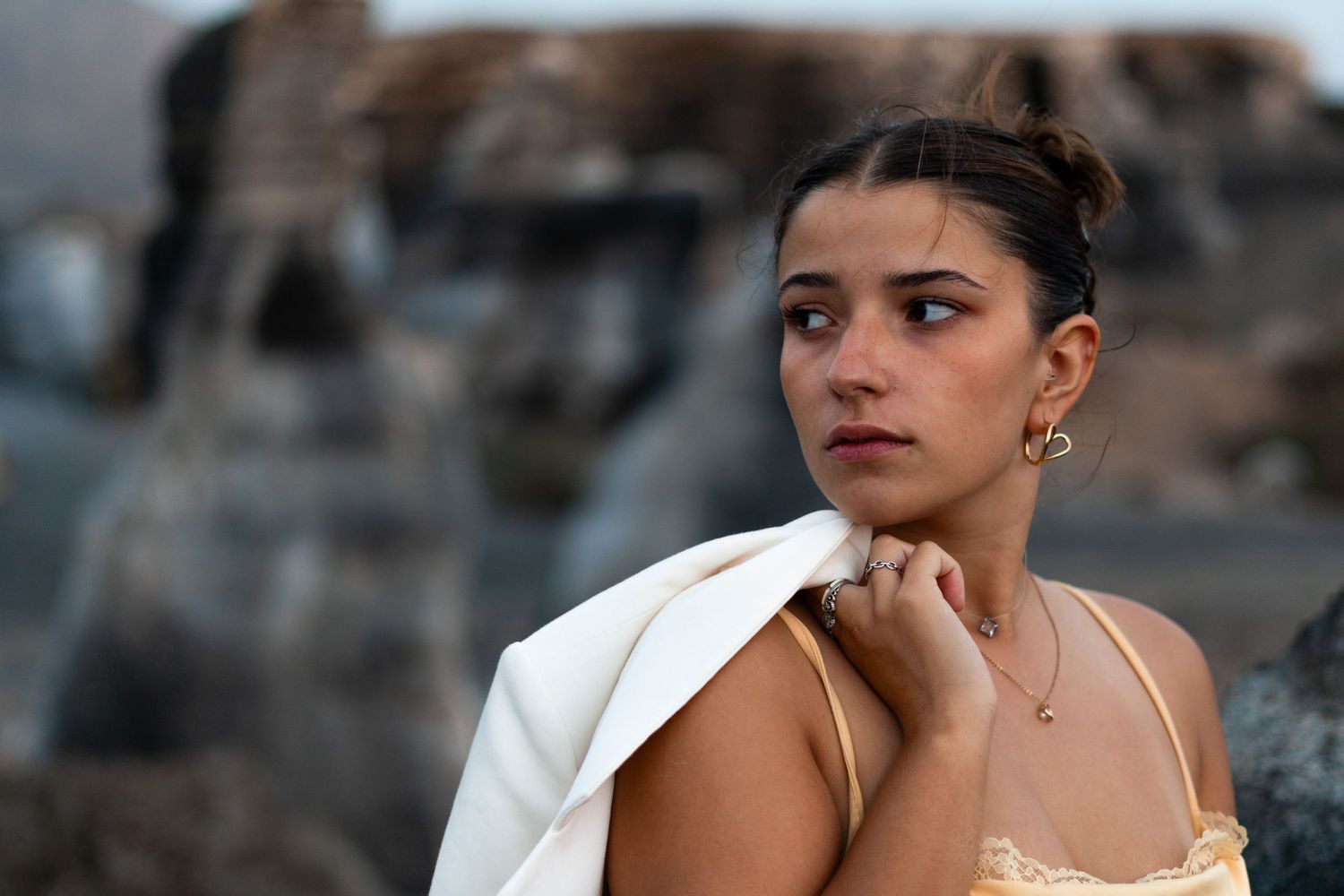 Outdoor model portrait session on volcanic landscape 
Lanzarote — editorial fashion photography