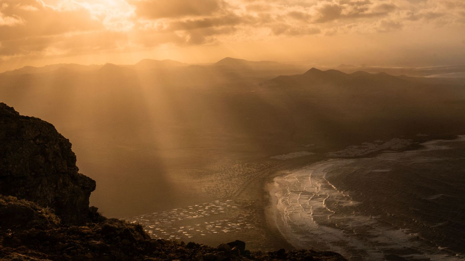 Famara Beach cliffs aerial view Lanzarote — 
landscape photography Canary Islands