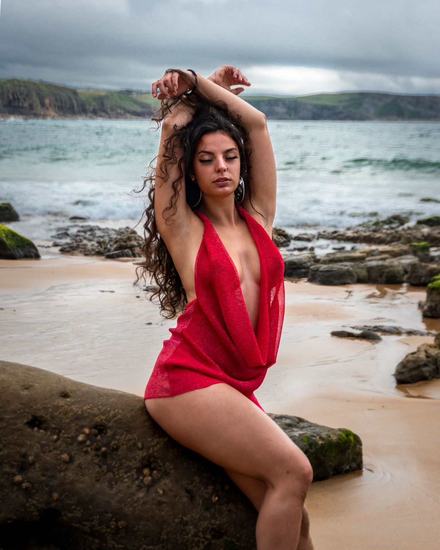 Outdoor model portrait session on volcanic landscape 
Lanzarote — editorial fashion photography