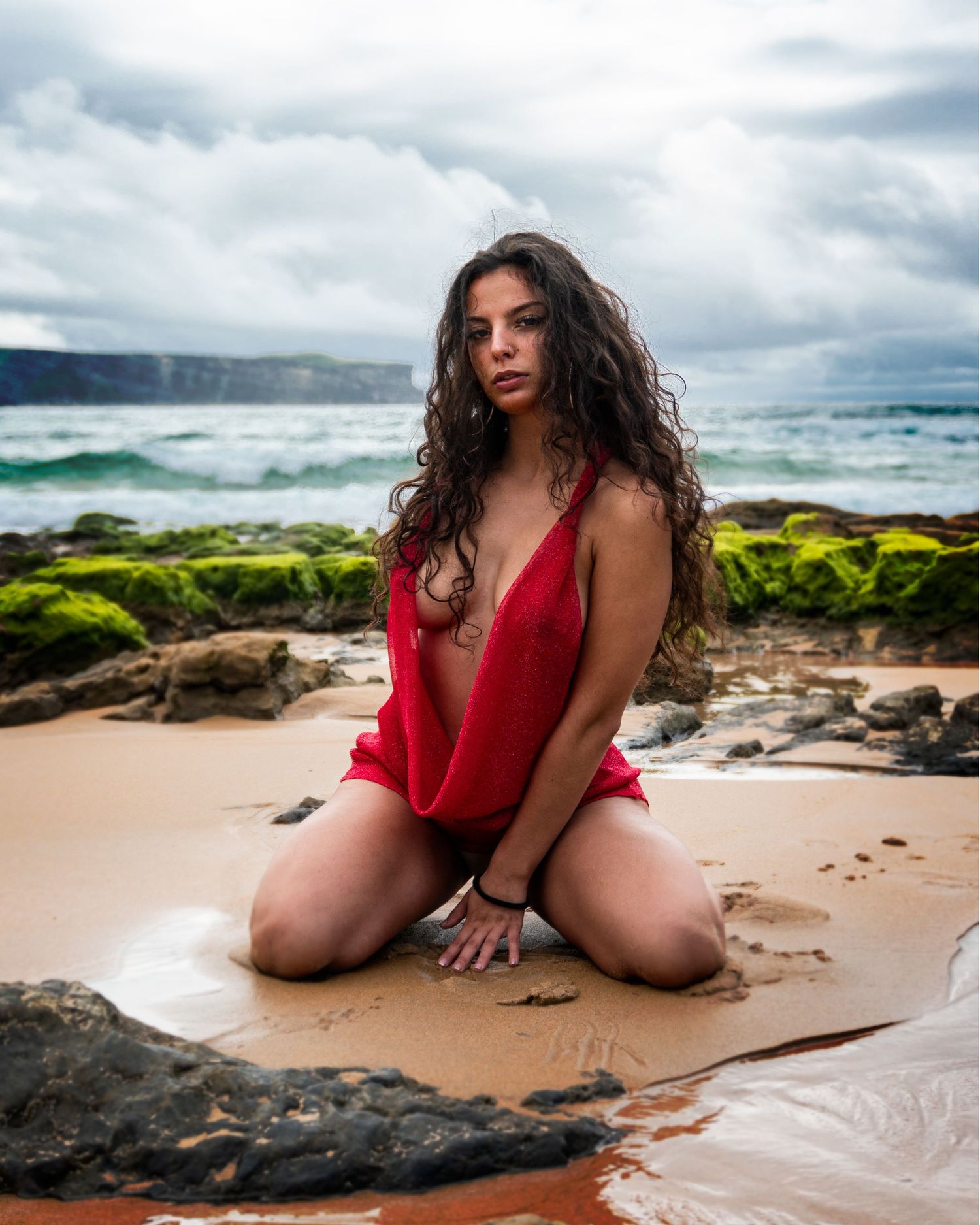 Outdoor model portrait session on volcanic landscape 
Lanzarote — editorial fashion photography