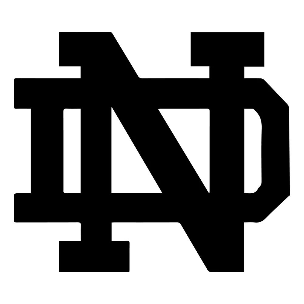 University of Notre Dame ND interlocking logo mark in bold black on white background.