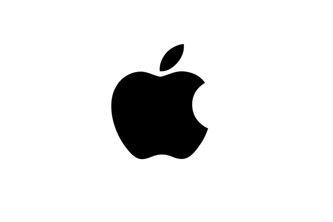 Classic Apple Inc. logo featuring iconic black bitten apple on white background.