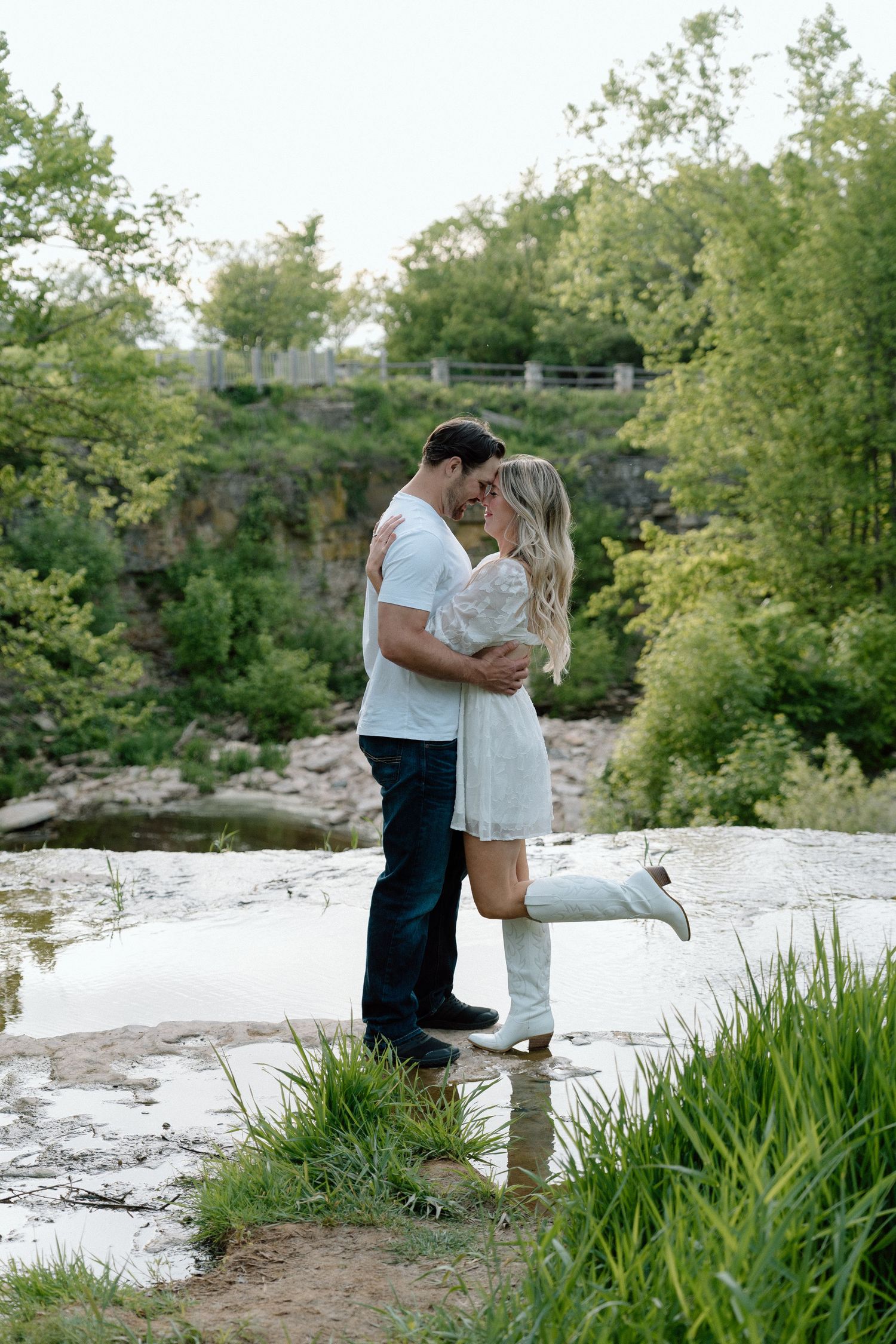 Beautiful open field, dusk, couple session, waterfall session