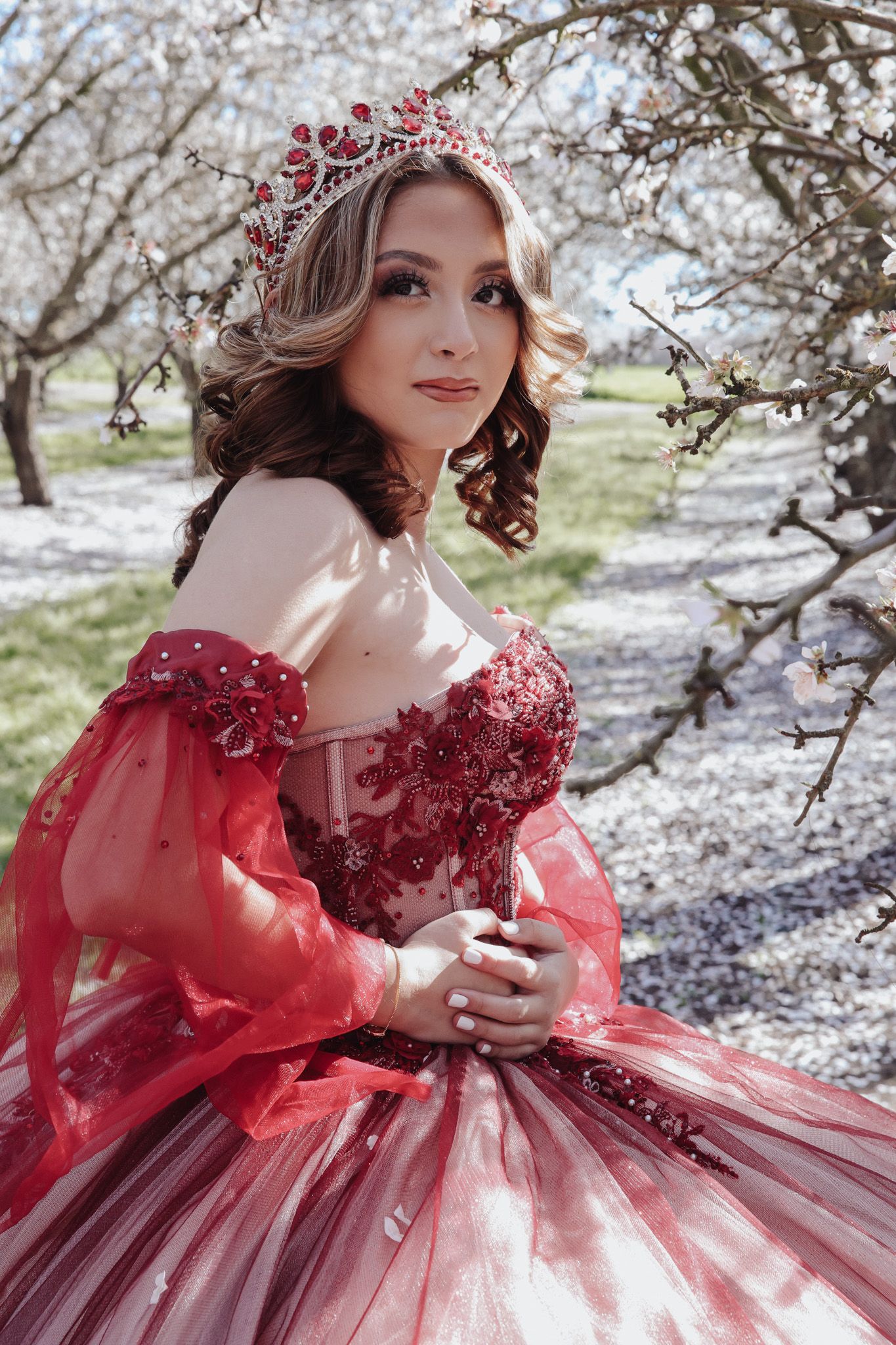 Quinceañera portrait of a young woman in an elegant gown celebrating her 15th birthday
