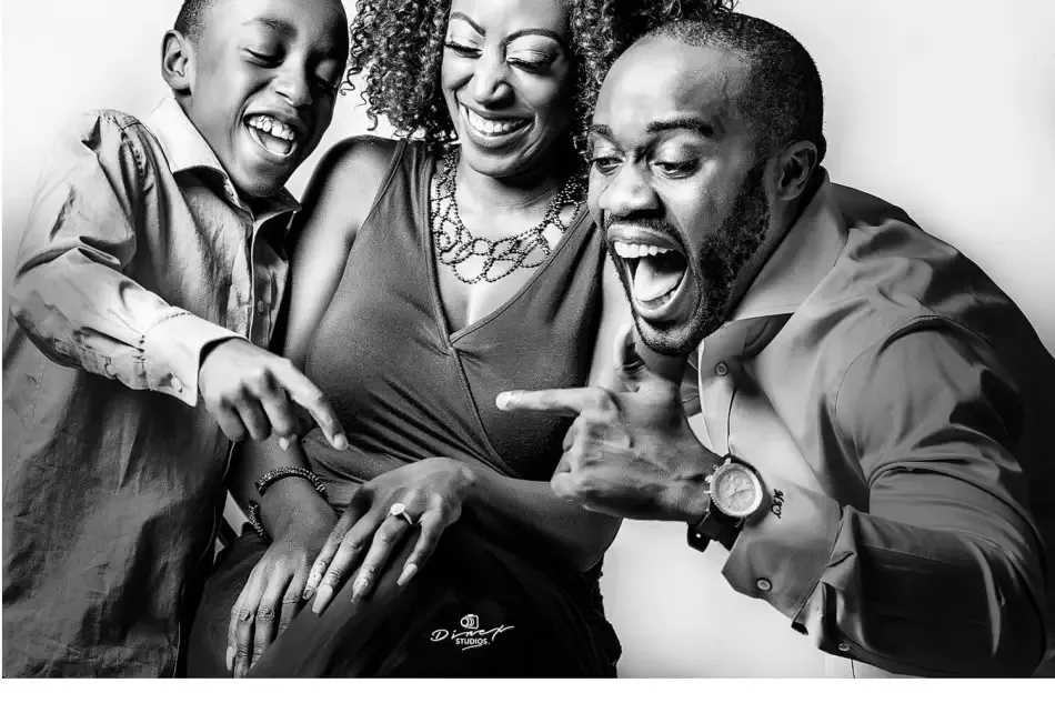 Black and white photo series capturing joyful candid moments and laughter.