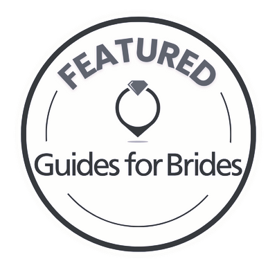 Featured on Guides for Brides circular badge with diamond ring icon.