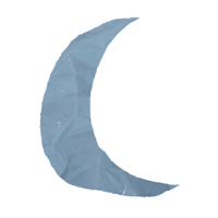 Blue crescent moon shape with a low-poly geometric texture design on white background.