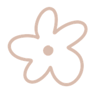 A simple outlined flower illustration in soft pink beige tones with a small circular center on white background.