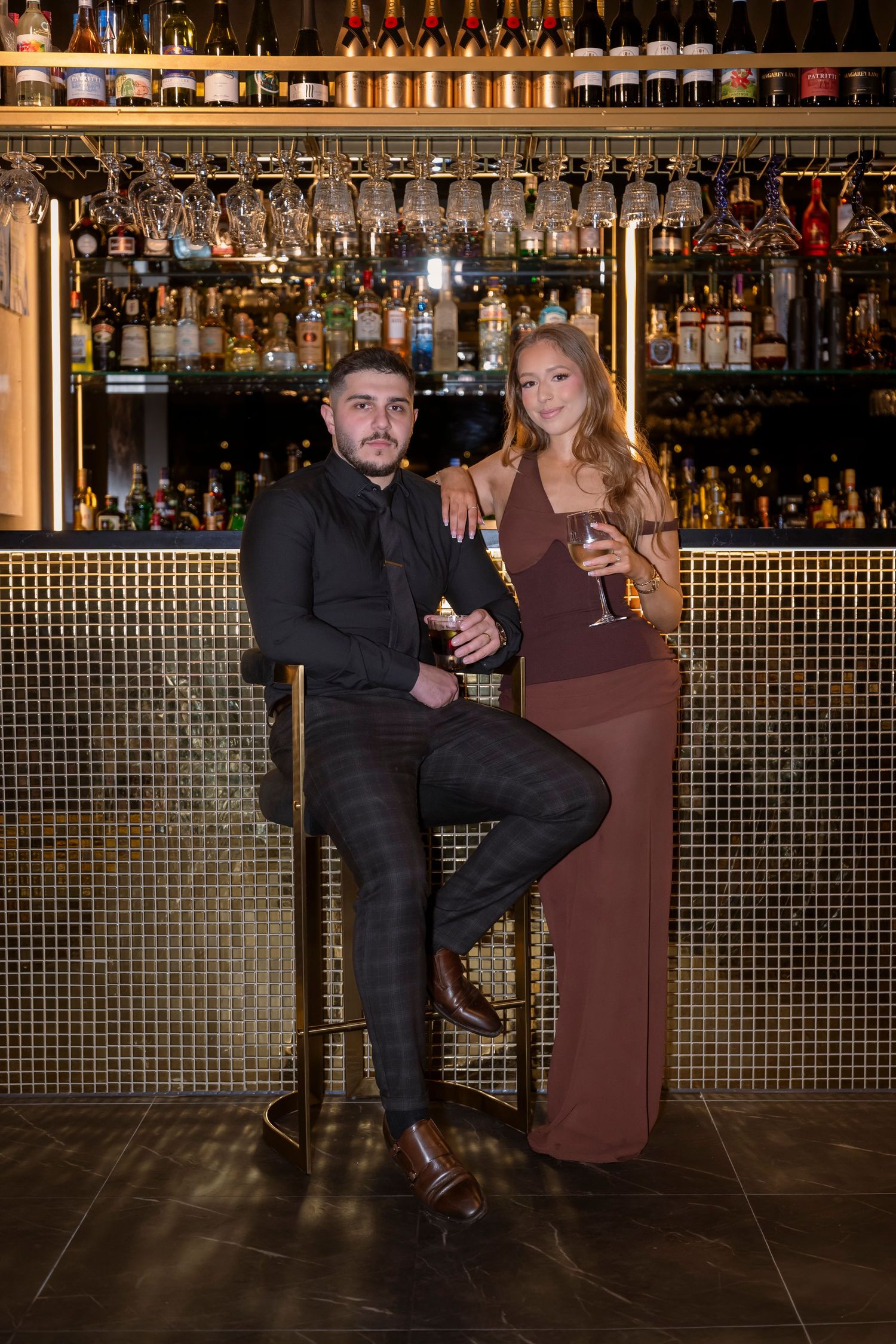 Editorial engagement photography inside a Melbourne CBD bar.