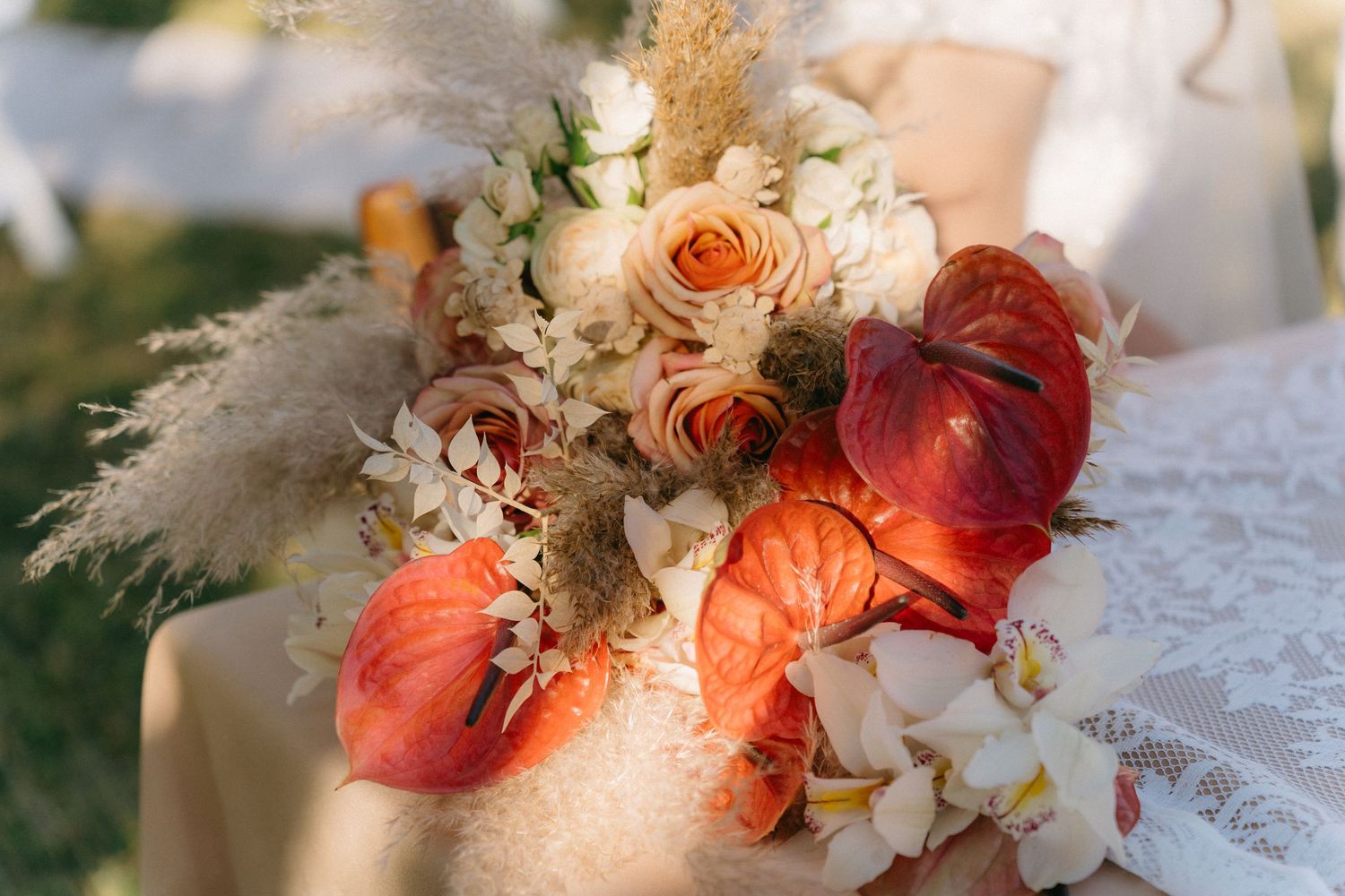 A romantic winter floral arrangement with bright colours for a Gauteng winter wedding