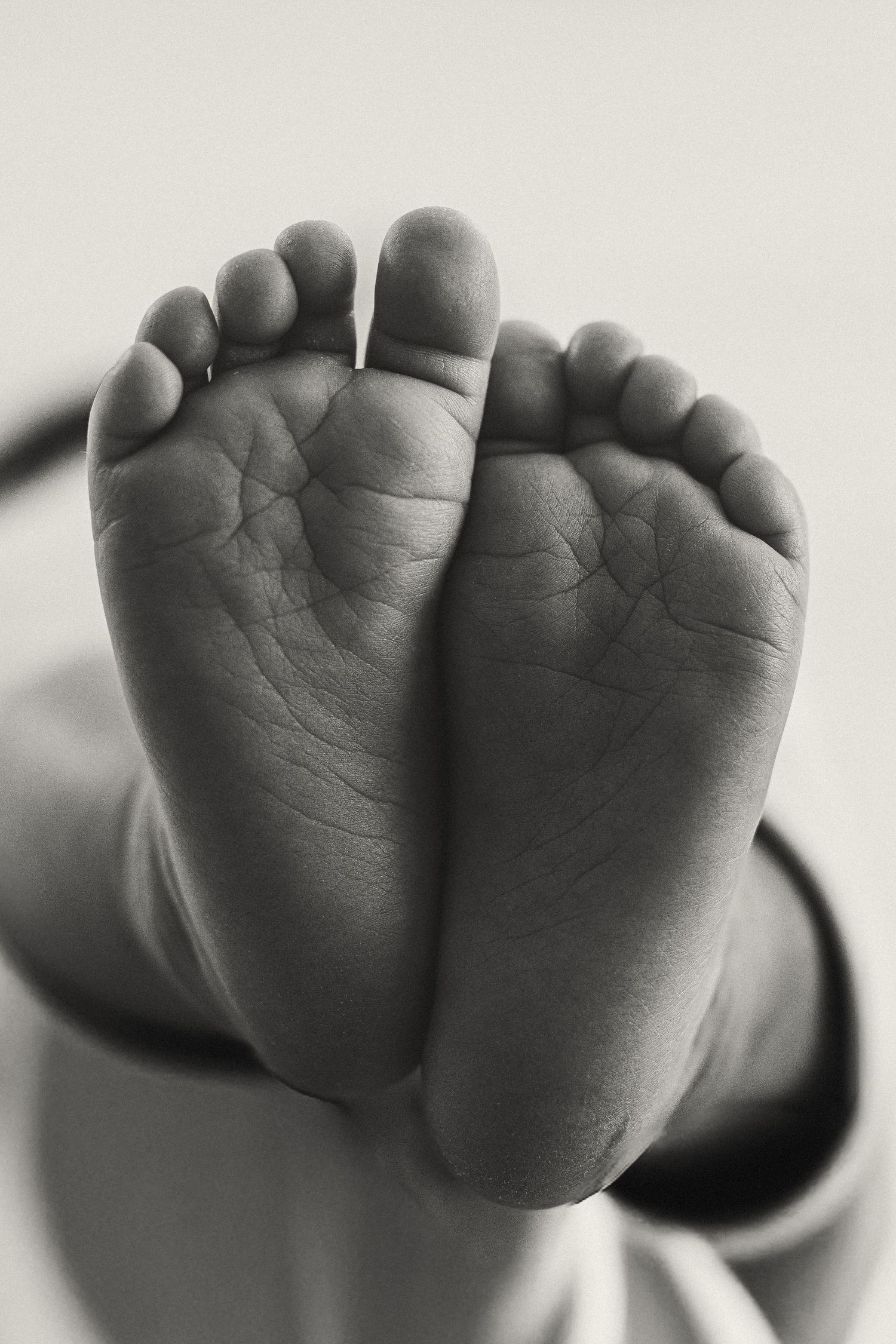 Newborn baby feet in a lifestyle newborn family session