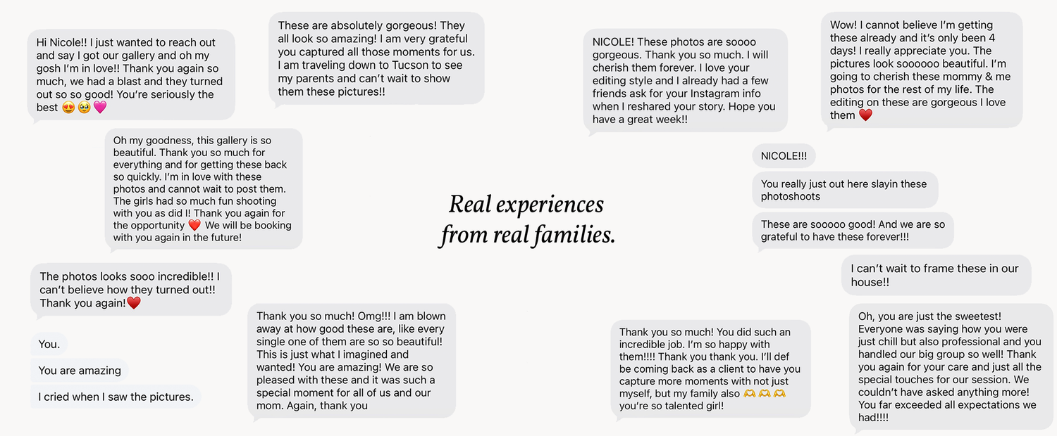 Client testimonials featured on Nicole Cook Photography website