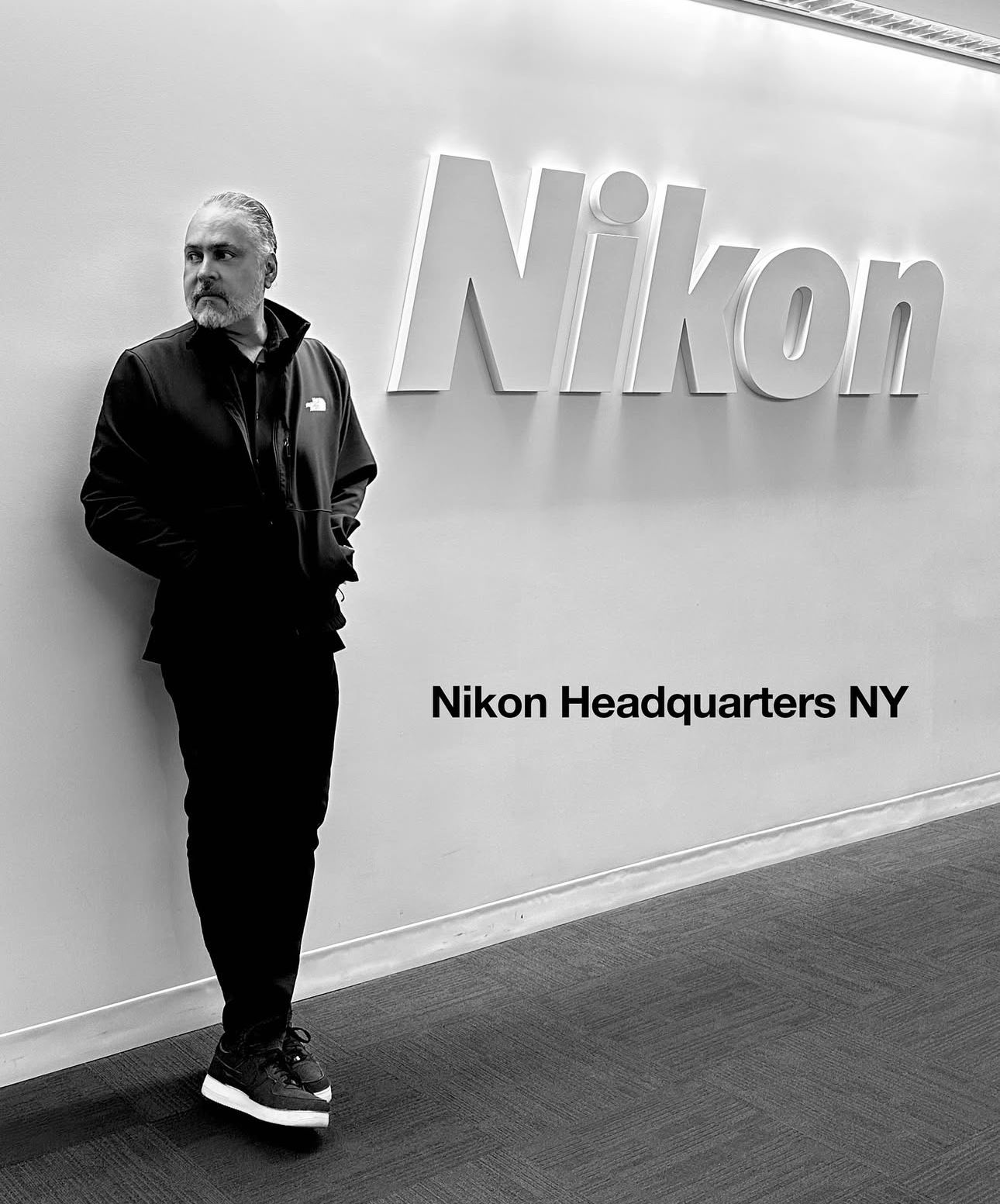 Black and white images of Nikon Headquarters NY building interior.