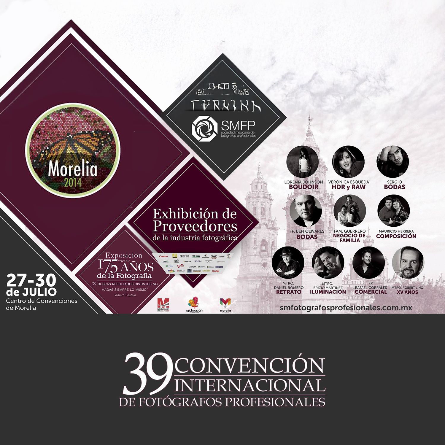 Purple and white conference banner design for international photography convention.