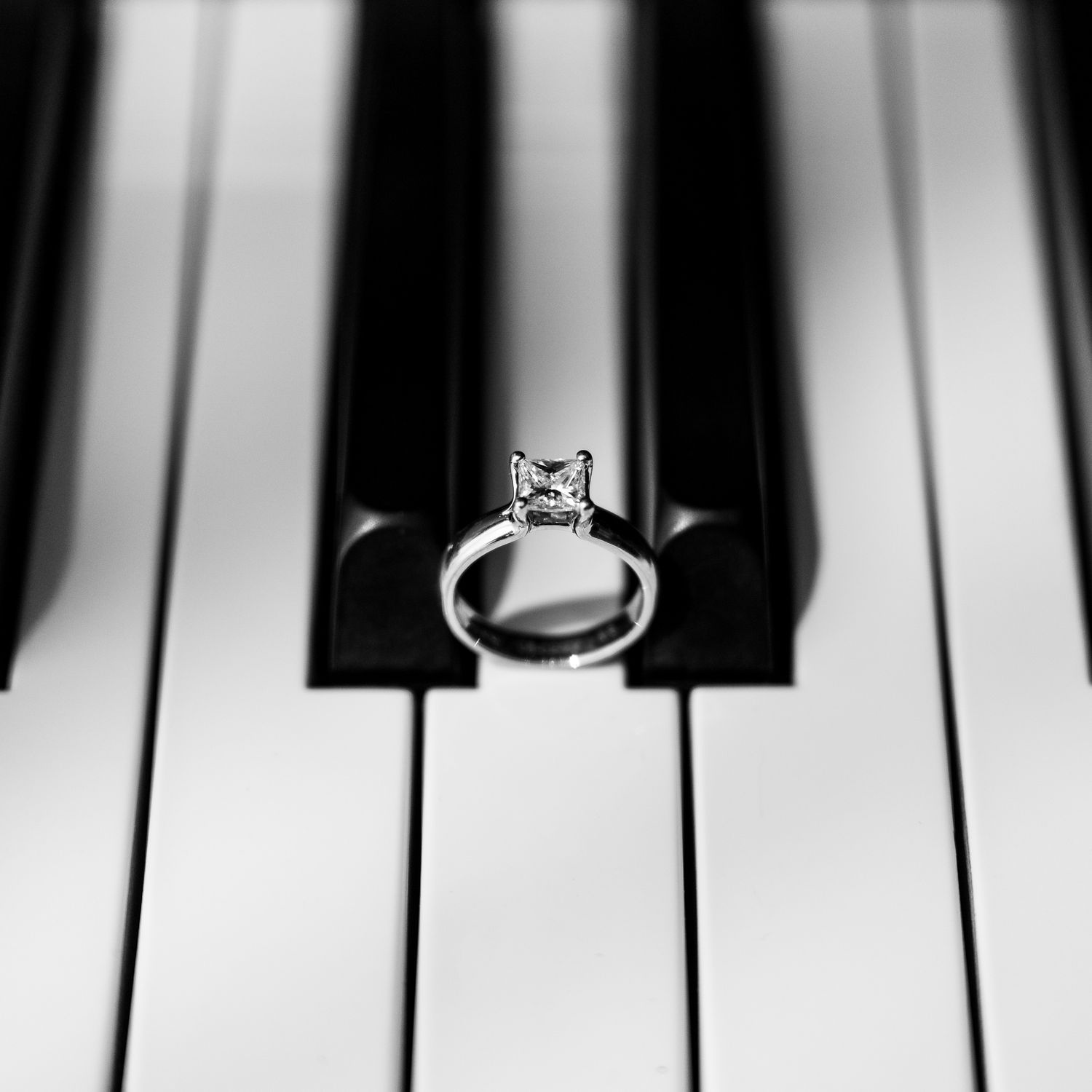 Abstract black and white close-up of piano keys creating dramatic pattern.