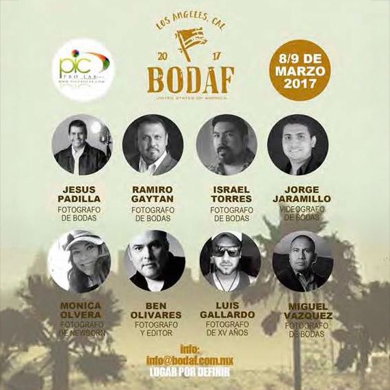 Golden-toned banner displaying photography conference speakers and event details.