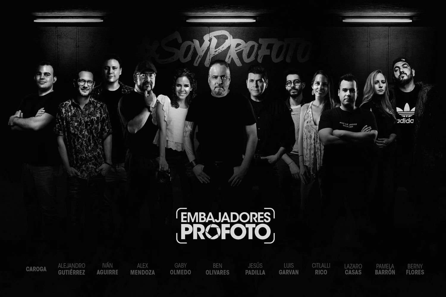 Black and white banner showing row of photographer profiles for Profoto event.
