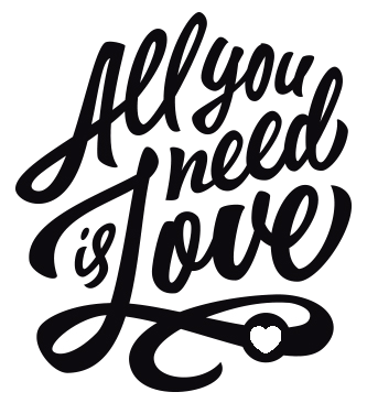 Hand lettered typography design saying All You Need Is Love with decorative flourish.