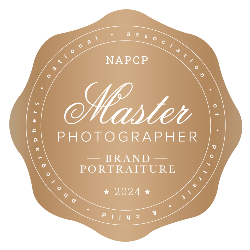 Collection of professional photography certification badges and seals in elegant gold tones.