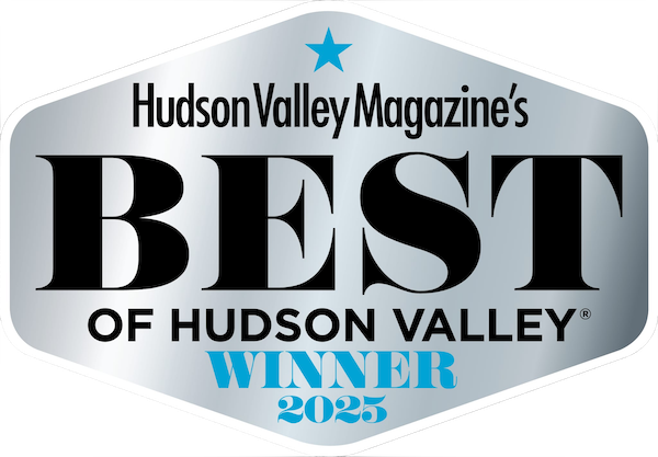 Hudson Valley Magazine's Best of Hudson Valley Winner 2023 award logo with silver and blue design.