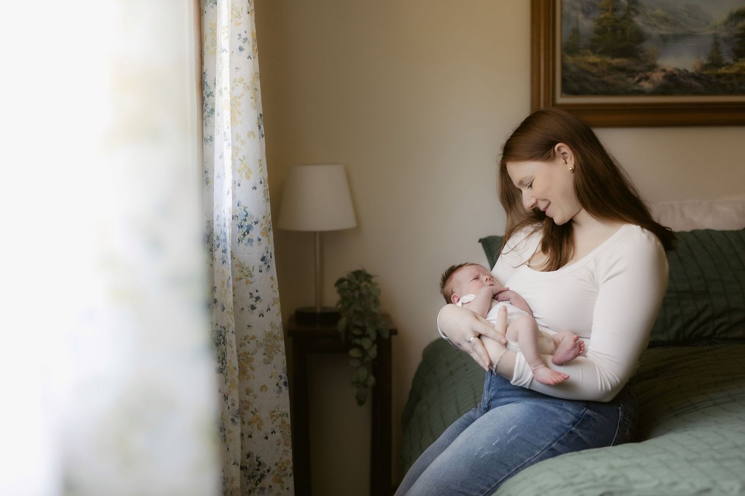 A tender moment of parent and child bonding in a cozy living room setting.