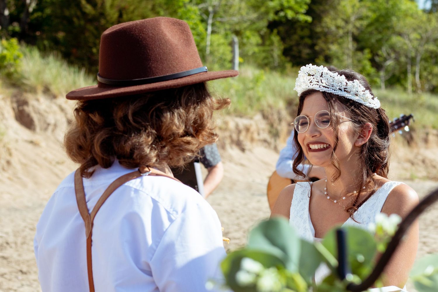 bride sharing a beatiful smile with groom during ceremony at kitchener–Waterloo Cambridge Region