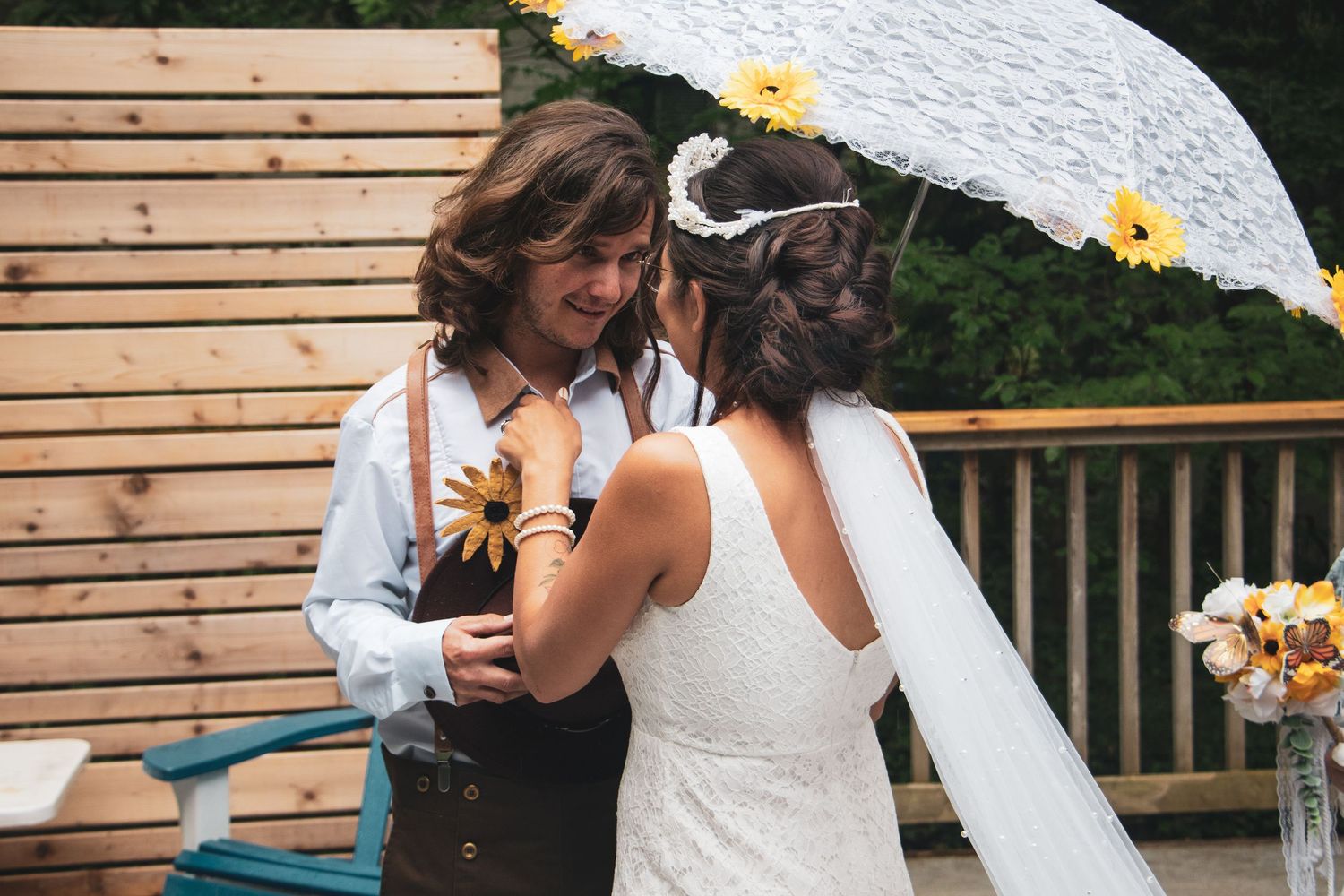 bride and groom having their first look at kitchener–Waterloo Cambridge Region