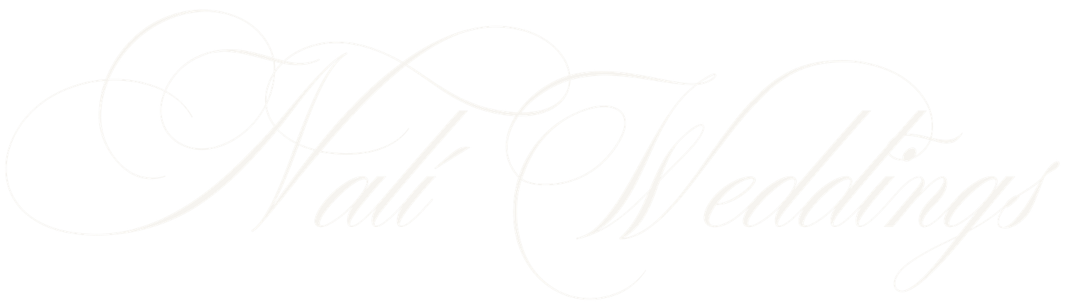 Elegant cursive script logo for Nali Weddings in white on a light background.