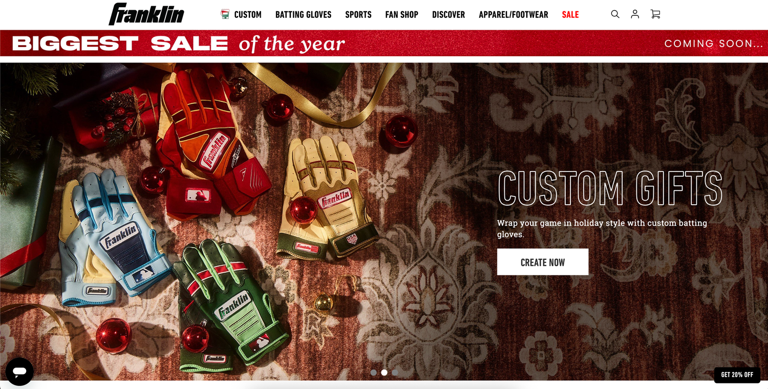 Holiday-themed Franklin Sports baseball batting gloves.