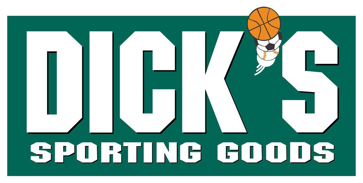 Dick's Sporting Goods green rectangular logo with basketball hoop icon.