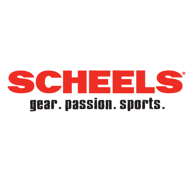 Scheels sporting goods store logo in red text with black tagline.