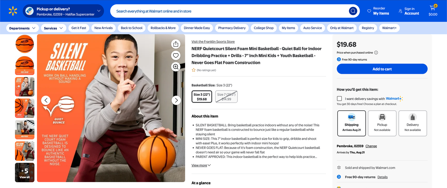 Nerf Quiet Basketball from Franklin Sports at Walmart.