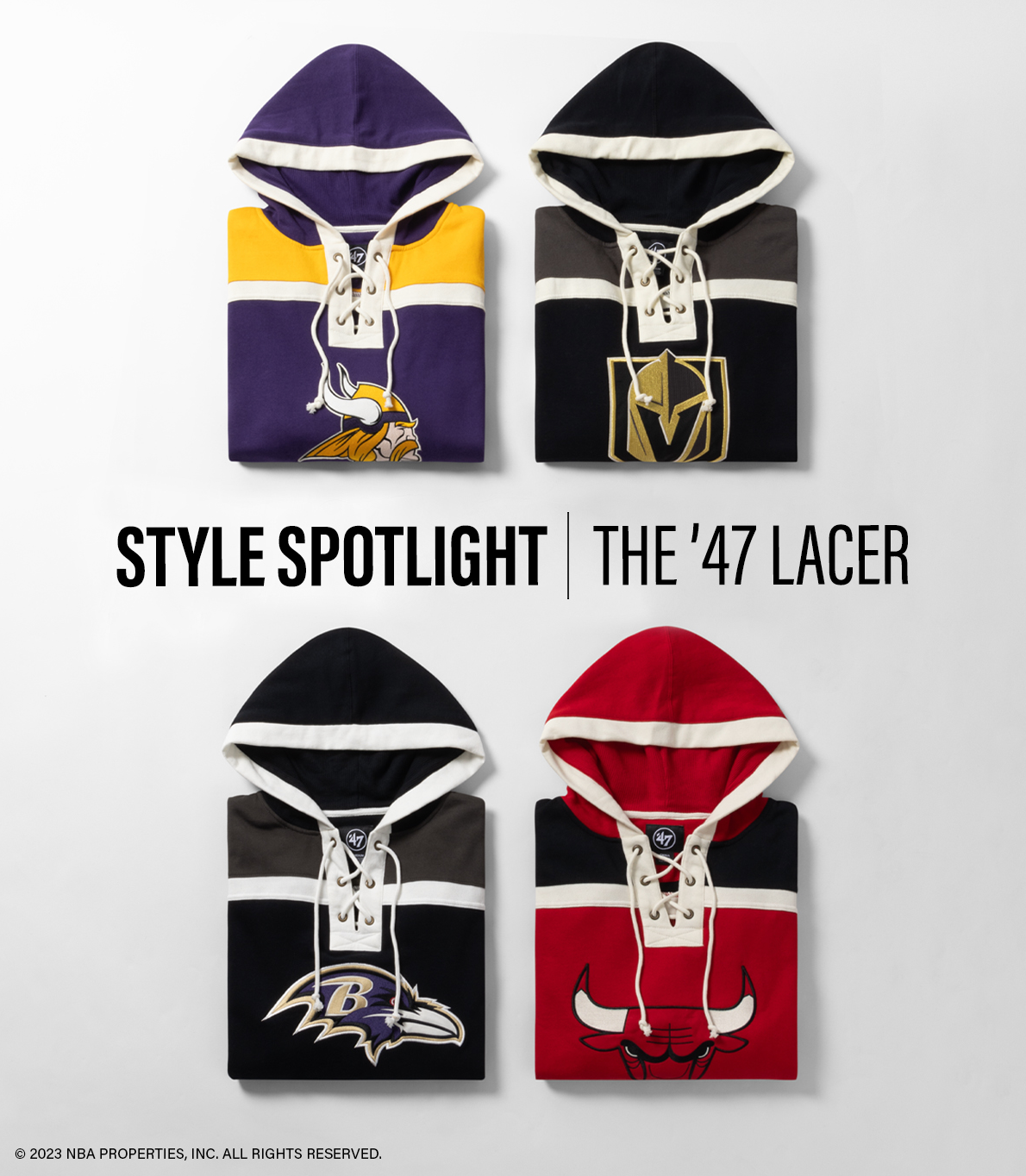 Sports hoodies featuring NHL team logos including Vegas Golden Knights, Baltimore Ravens, and other team designs.