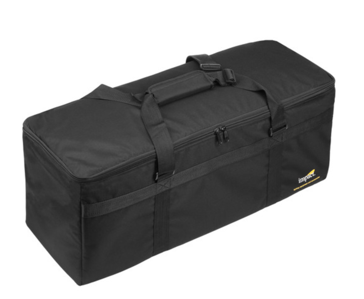 Large black heavy-duty duffel bag with top carry handle and zipper closure, ideal for travel or equipment storage.