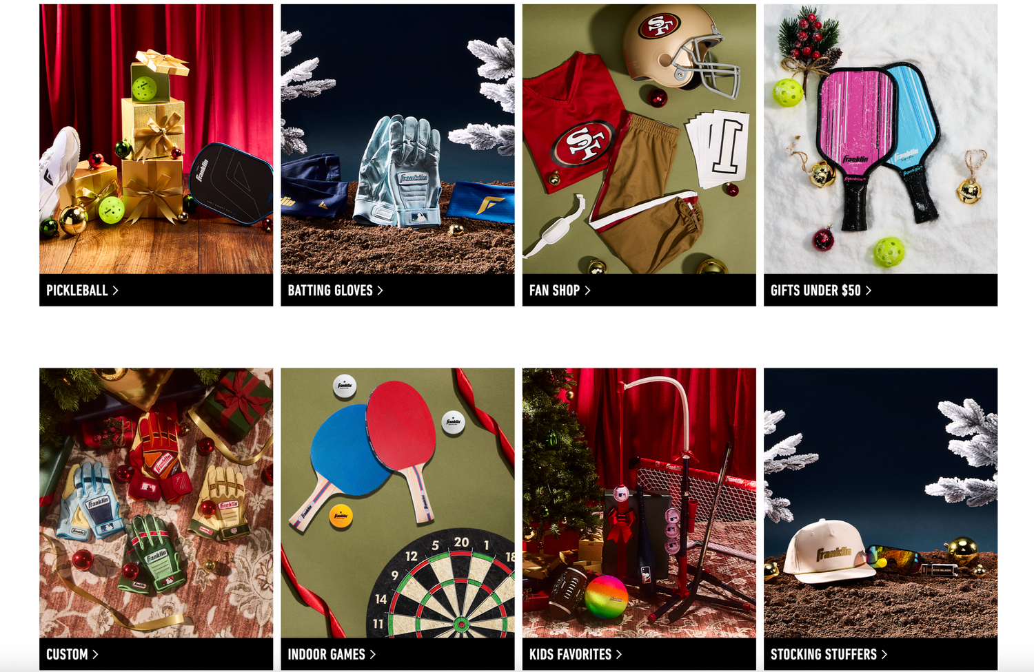 Collage of Franklin Sports gear in various settings for the Holiday Campaign.