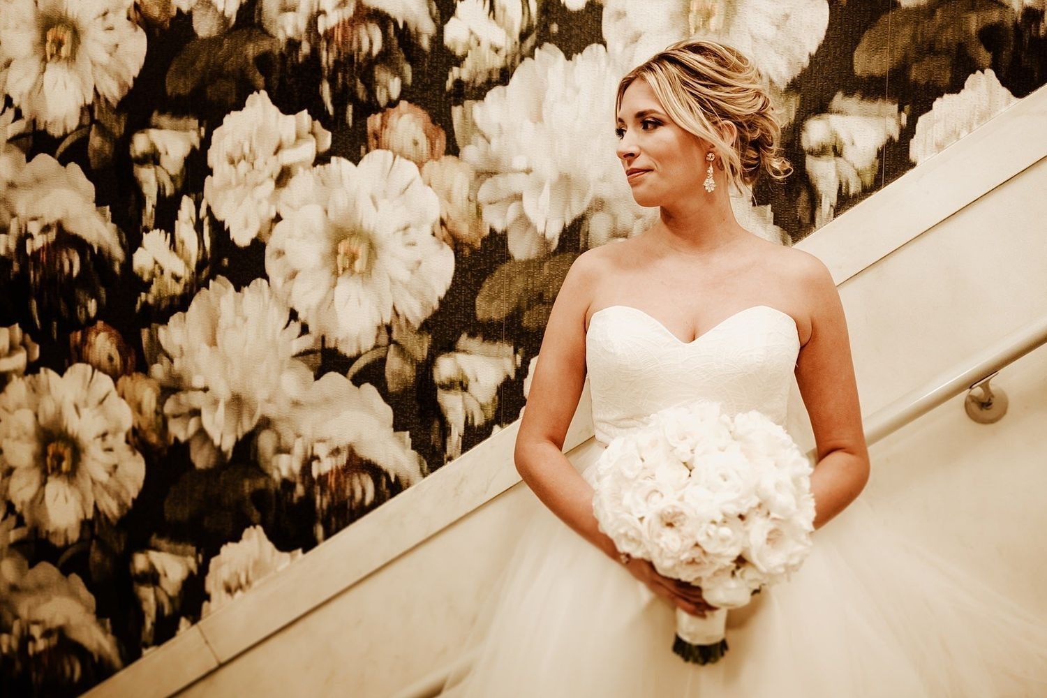 Modern bridal look: Shannon in her suite overlooking Grand Rapids