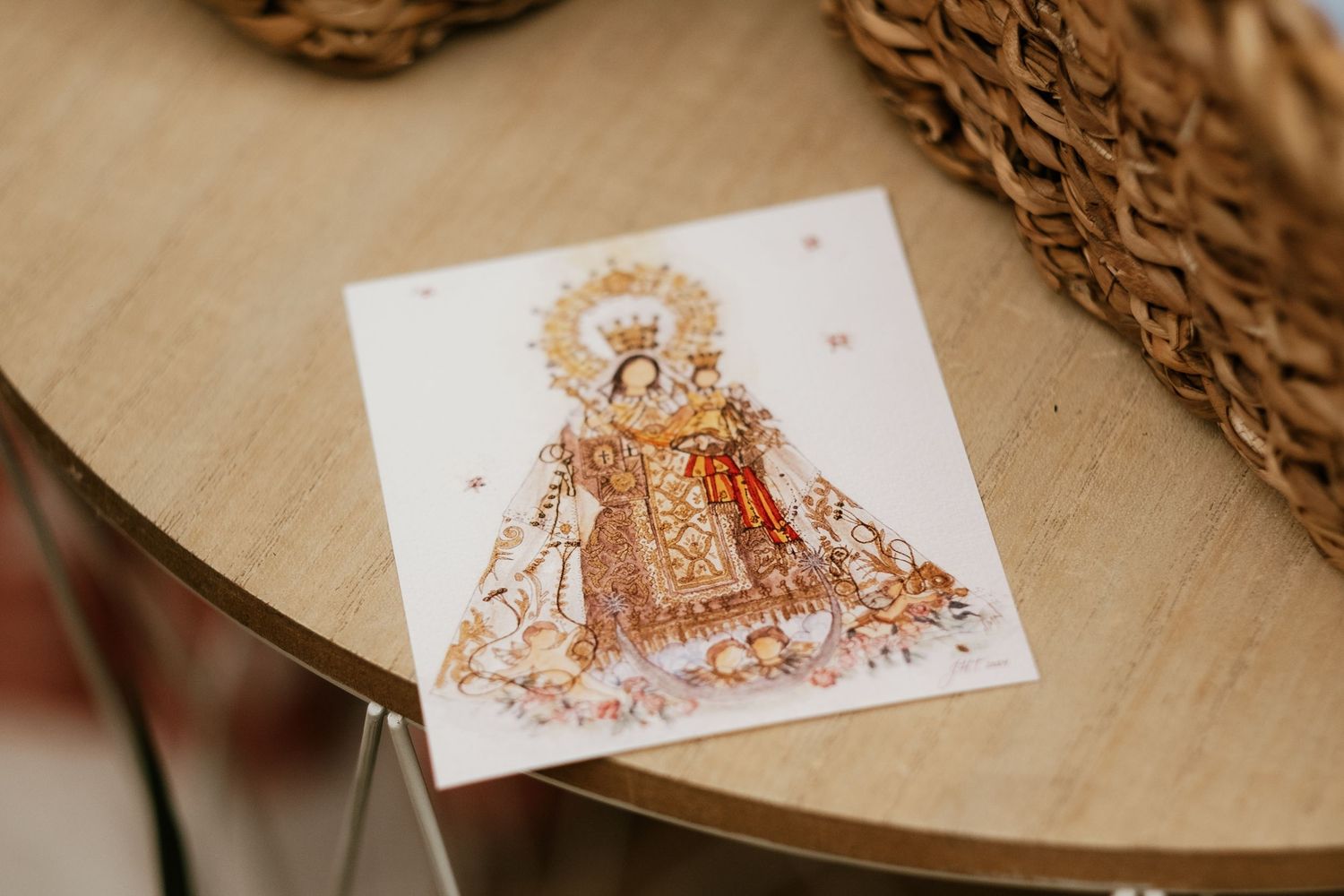 Estampa de la Virgen del Carmen personalizada para los novios. Boda en Jerez por Roberto Pecino