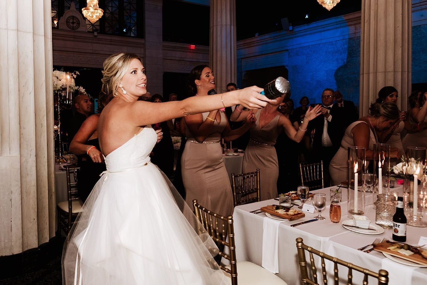 Shannon the bride dancing during the wedding dinner