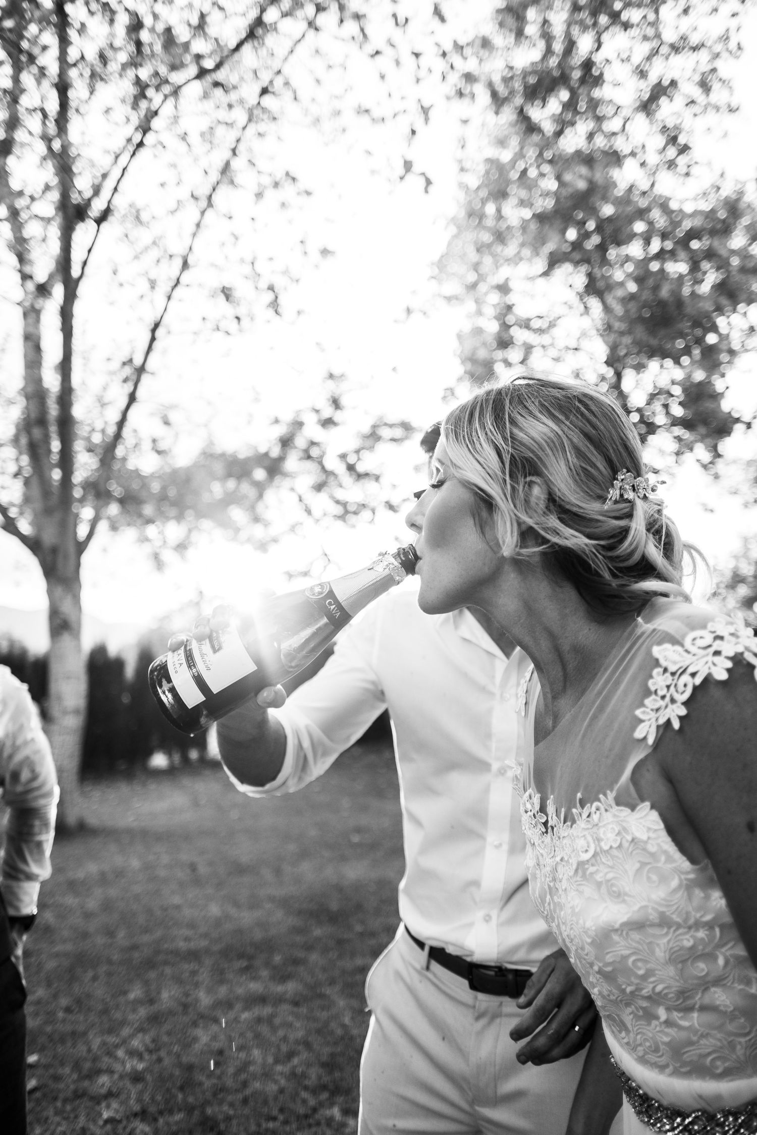 British guests enjoying a wild wedding party in Spain, documentary style