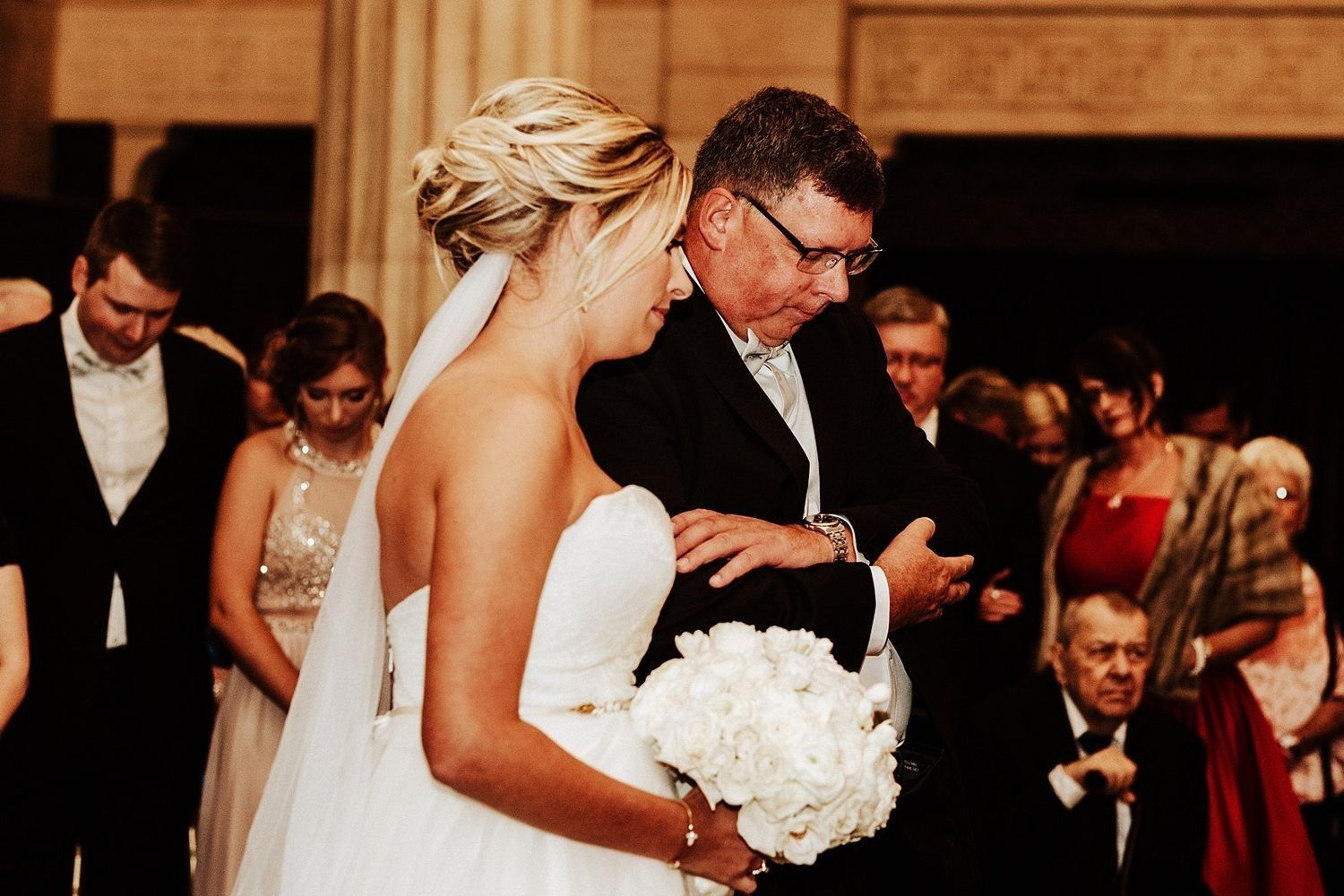 Father of the bride Daniel handing over Shannon to Karel during the ceremony