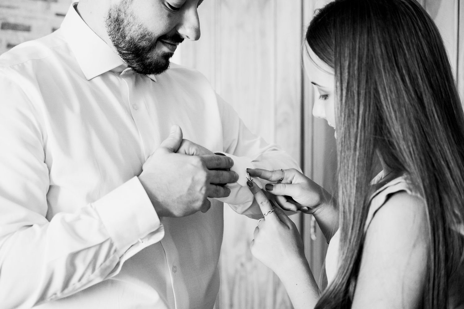 Romantic black and white sequence showing tender moments between a couple.