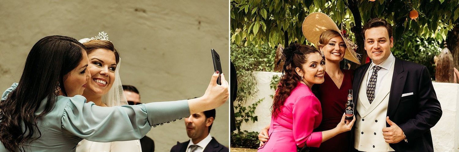Fotografias de grupo en la boda de los novios en Alcalá de Guadaira, Sevilla