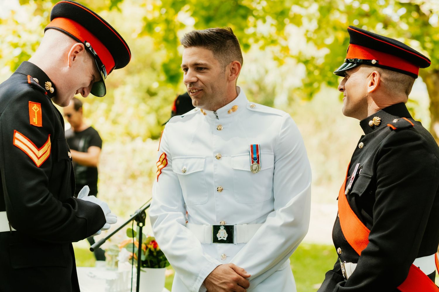 Outdoor military wedding ceremony at Hacienda Almoguera, Los Barrios, Spain