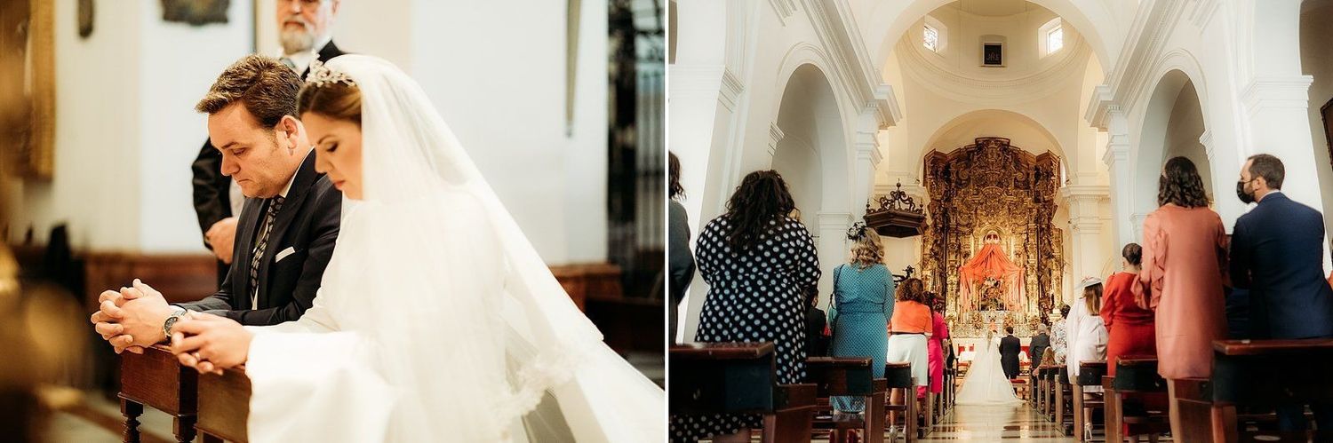 Los novios durante la ceremonia en la iglesia en Sevilla.